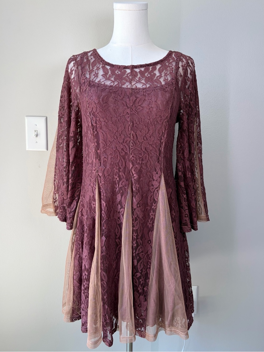 Allie Moon Moon Collection Lace Mesh Bell Sleeve Dress Boho Fairycore Ren Fair